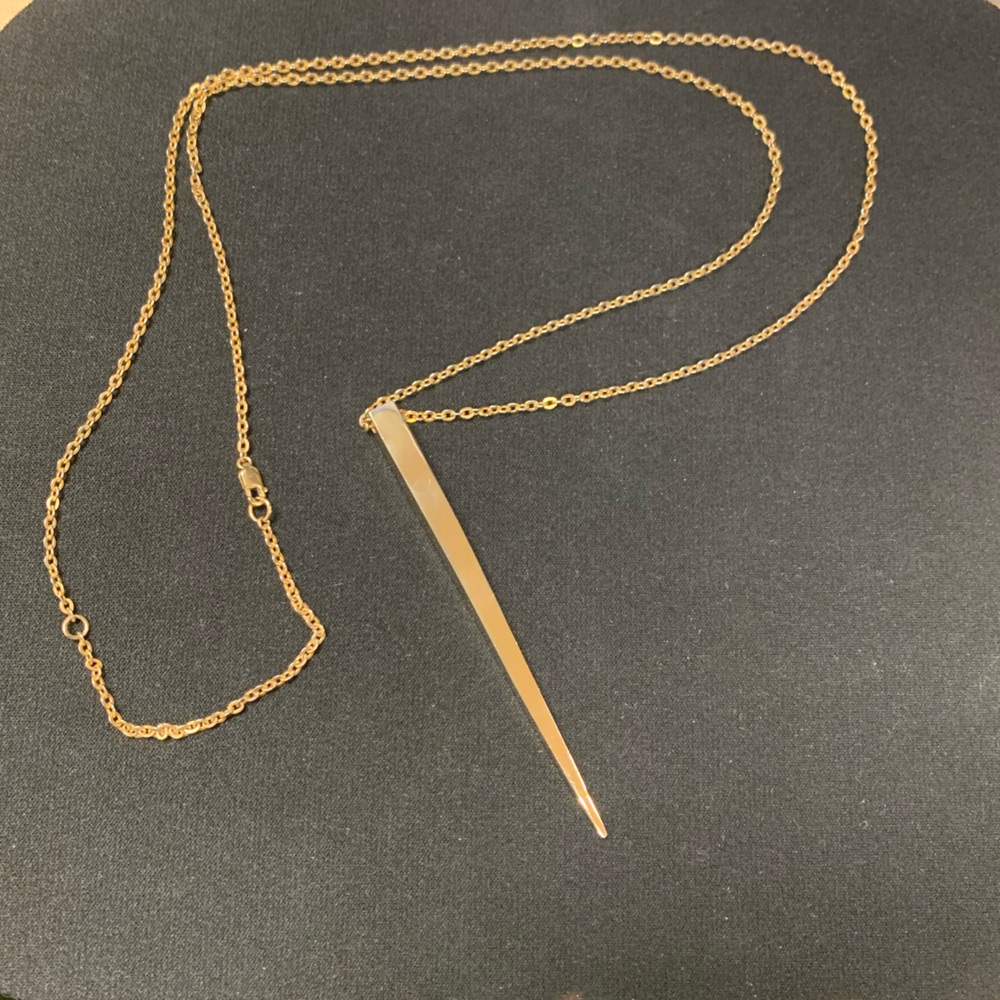 Gold Toned Spike Pendant Necklace With CZ Stone